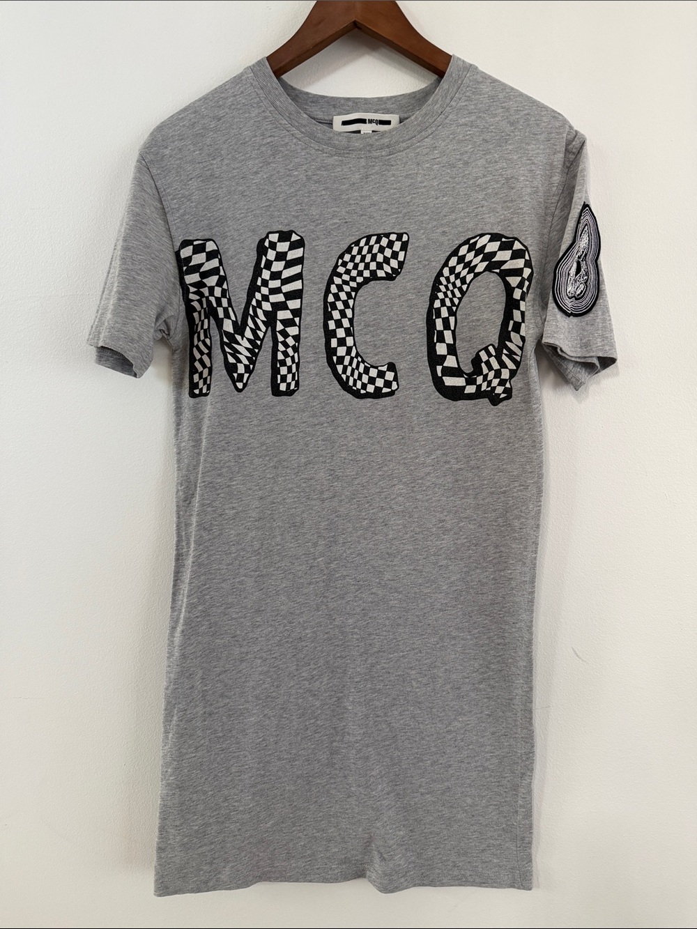 Alexander McQueen Grey Short Sleeve Tee with Checkerboard MCQ Letters
